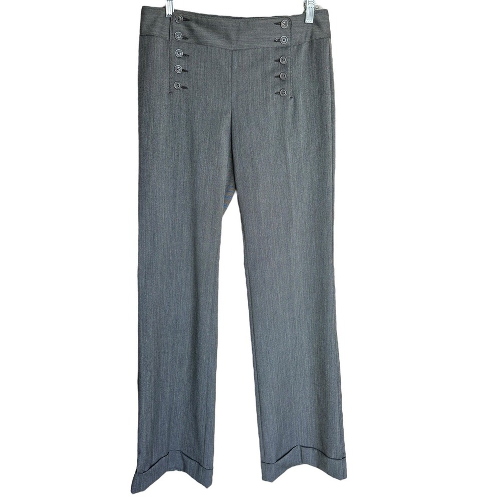 Express Sailor Editor Dress‎ Pants Womens 2 Gray Yellow Stripe Career Office EUC
